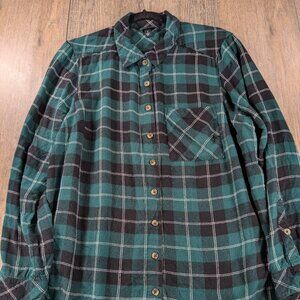 2/$30 Torrid Top Womens 1X Green Plaid Flannel Button Up Long Sleeve BOHO Grunge